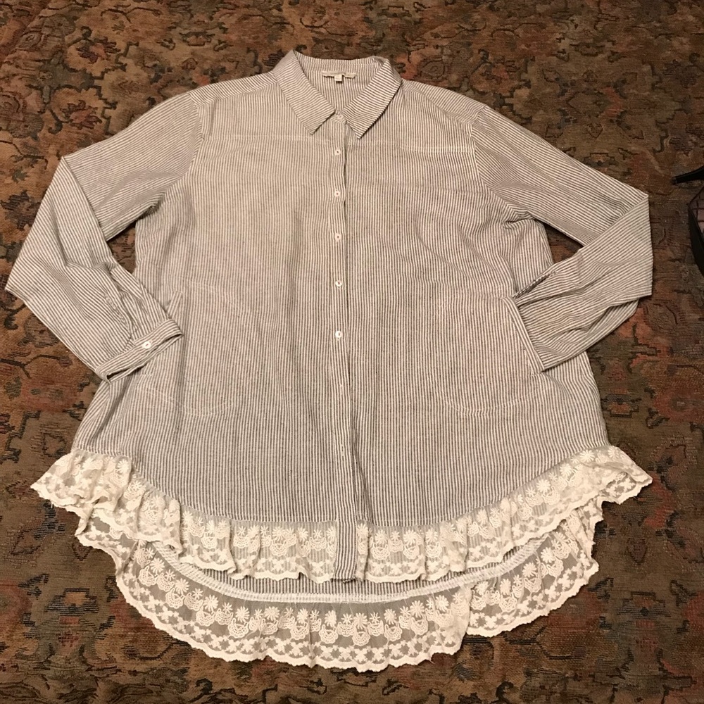 Umgee Striped Tunic with Lace Trim